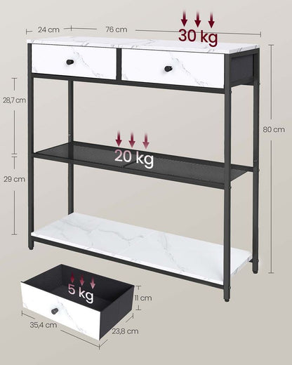 Στενό Τραπέζι Κονσόλα Εισόδου Λευκό Όψη Μαρμάρου 24 x 76 x 80 εκ LN-T092W01