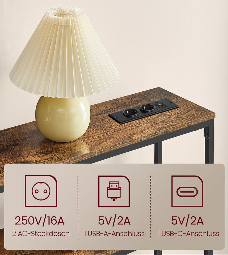 Τραπέζι Κονσόλα Εισόδου 80x20 εκ Με πολύπριζο και Θύρες USB Βοηθητικό Τραπεζάκι Σαλονιού LN-T135KD01