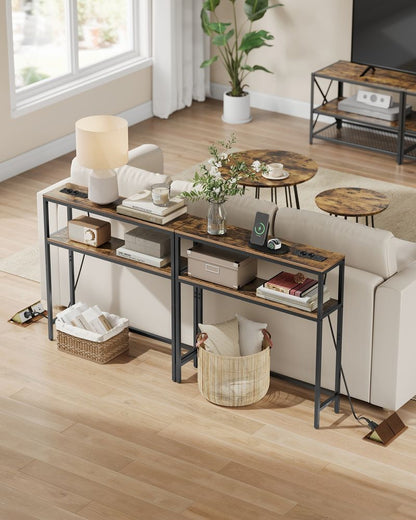 Τραπέζι Κονσόλα Εισόδου 80x20 εκ Με πολύπριζο και Θύρες USB Βοηθητικό Τραπεζάκι Σαλονιού LN-T135KD01