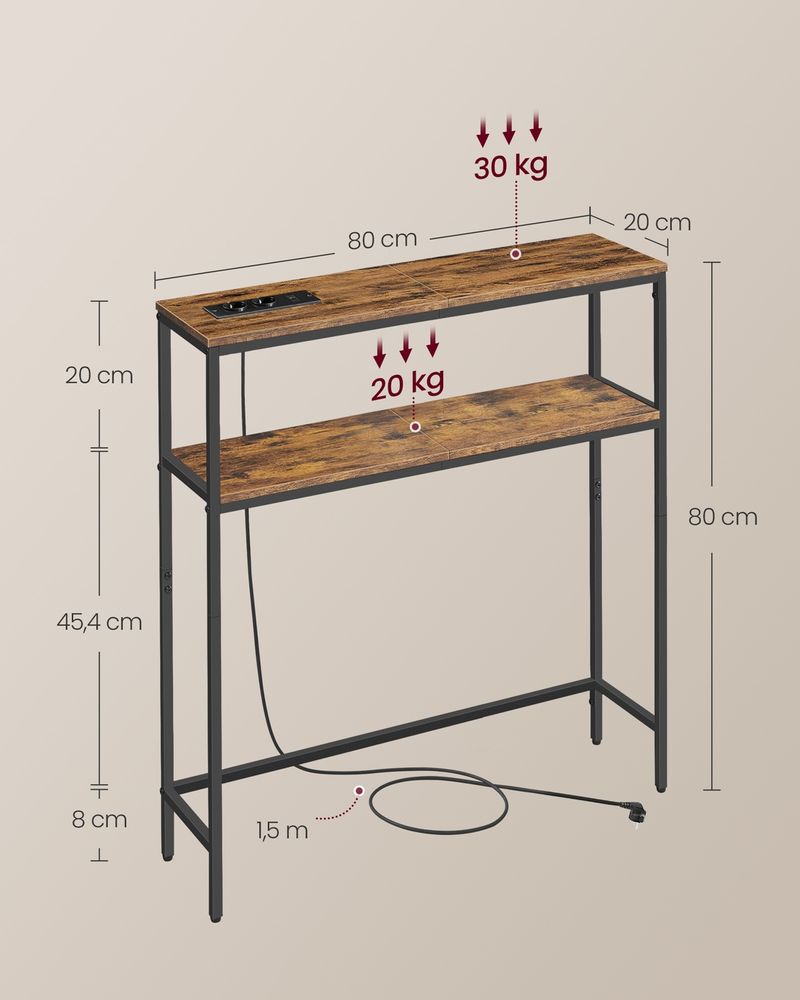 Τραπέζι Κονσόλα Εισόδου 80x20 εκ Με πολύπριζο και Θύρες USB Βοηθητικό Τραπεζάκι Σαλονιού LN-T135KD01
