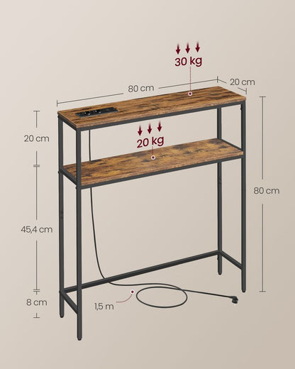 Τραπέζι Κονσόλα Εισόδου 80x20 εκ Με πολύπριζο και Θύρες USB Βοηθητικό Τραπεζάκι Σαλονιού LN-T135KD01