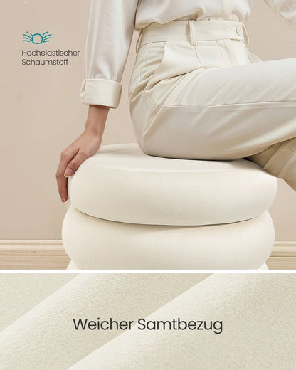 Στρόγγυλο Σκαμπό Κρεμ 43 εκ Πουφ Μπουντουάρ Τραπεζάκι Βελούδο Βοηθητικό Σαλονιού LO-M018LH01