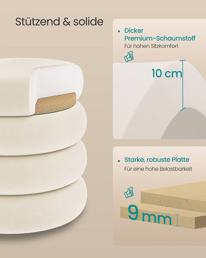 Στρόγγυλο Σκαμπό Κρεμ 43 εκ Πουφ Μπουντουάρ Τραπεζάκι Βελούδο Βοηθητικό Σαλονιού LO-M018LH01