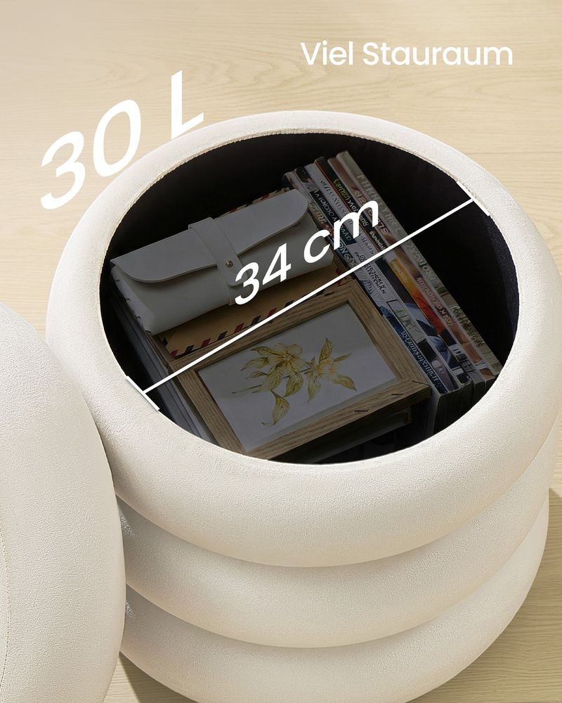 Στρόγγυλο Σκαμπό Κρεμ 43 εκ Πουφ Μπουντουάρ Τραπεζάκι Βελούδο Βοηθητικό Σαλονιού LO-M018LH01