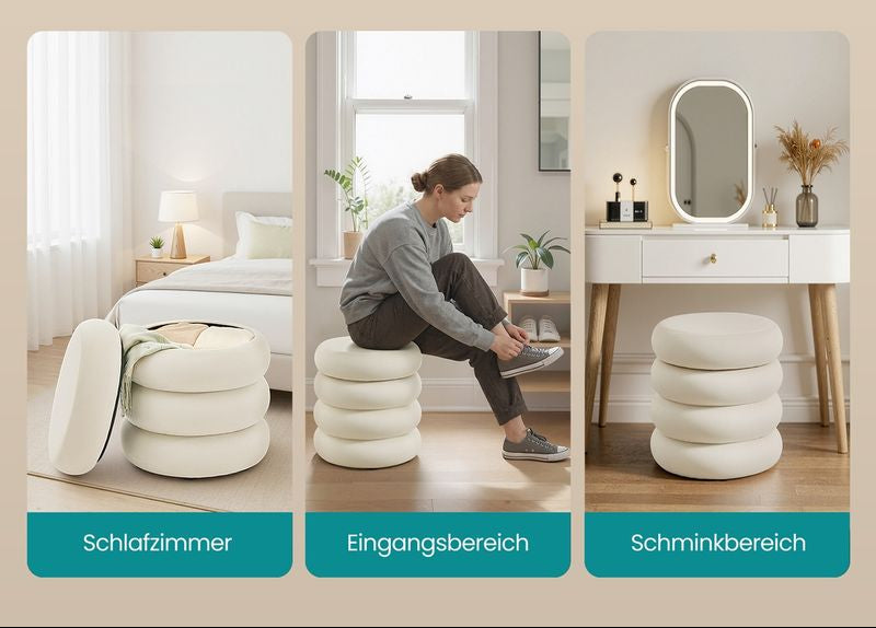 Στρόγγυλο Σκαμπό Κρεμ 43 εκ Πουφ Μπουντουάρ Τραπεζάκι Βελούδο Βοηθητικό Σαλονιού LO-M018LH01