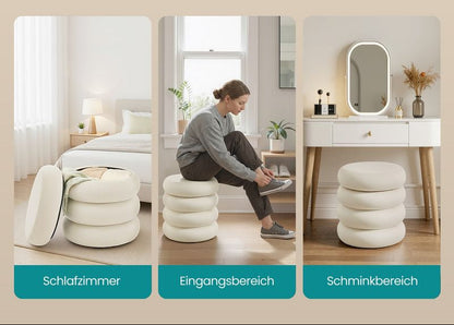 Στρόγγυλο Σκαμπό Κρεμ 43 εκ Πουφ Μπουντουάρ Τραπεζάκι Βελούδο Βοηθητικό Σαλονιού LO-M018LH01