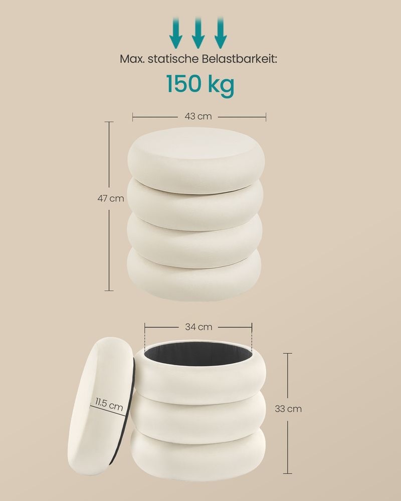 Στρόγγυλο Σκαμπό Κρεμ 43 εκ Πουφ Μπουντουάρ Τραπεζάκι Βελούδο Βοηθητικό Σαλονιού LO-M018LH01