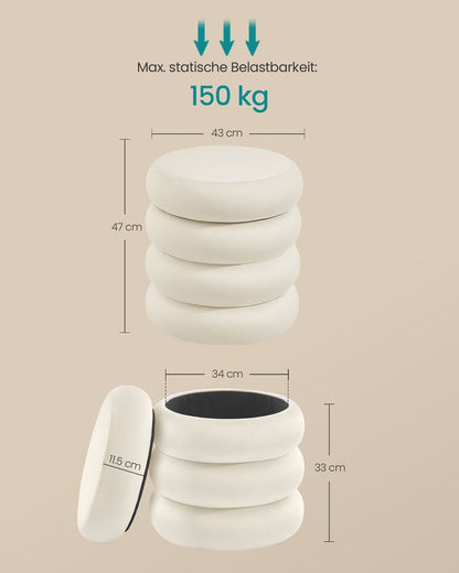 Στρόγγυλο Σκαμπό Κρεμ 43 εκ Πουφ Μπουντουάρ Τραπεζάκι Βελούδο Βοηθητικό Σαλονιού LO-M018LH01