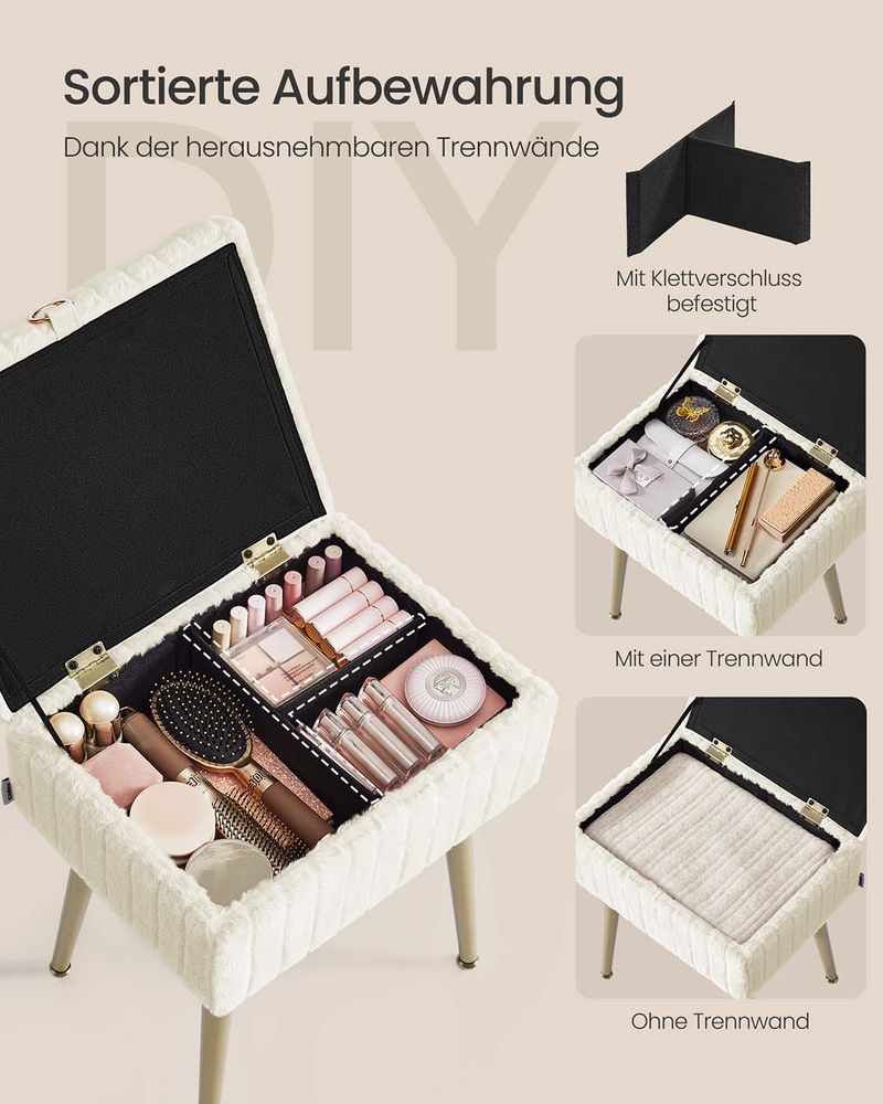 Σκαμπό Καρεκλάκι Μπουντουάρ με Αποθηκευτικό Χώρο σε 3 Χρωματισμούς LO-M505GZ02