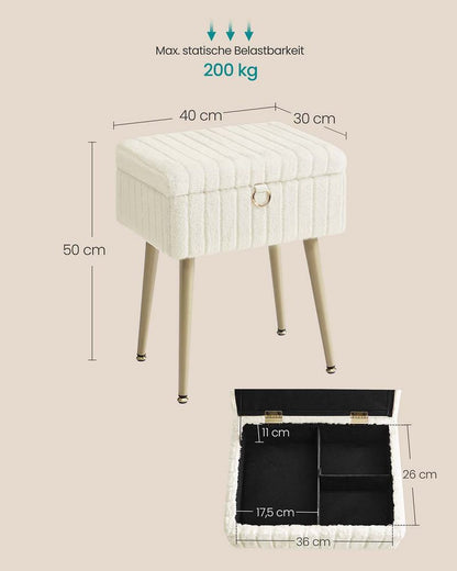 Σκαμπό Καρεκλάκι Μπουντουάρ με Αποθηκευτικό Χώρο σε 3 Χρωματισμούς LO-M505GZ02