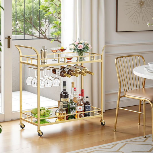 Barmöbelwagen Esszimmer mit Spiegel Küchenbeistelltisch Gold LR-C090A03