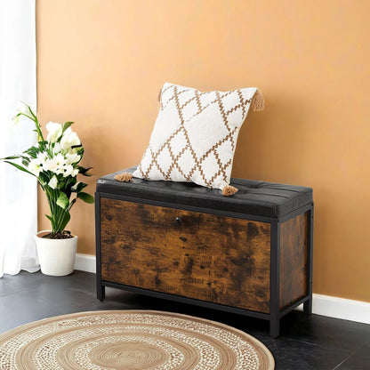 Παγκάκι Εισόδου Αποθήκευσης Παπουτσιών Παπουτσοθήκη vintage καφέ-μαύρο LS-B049B01