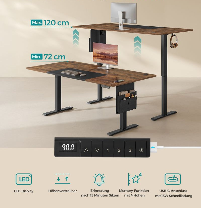 Μεγάλο Γραφείο Ρυθμιζόμενου Ύψους Ηλεκτρικό 180x80 εκ Θύρα USB-A LSD-028KD01