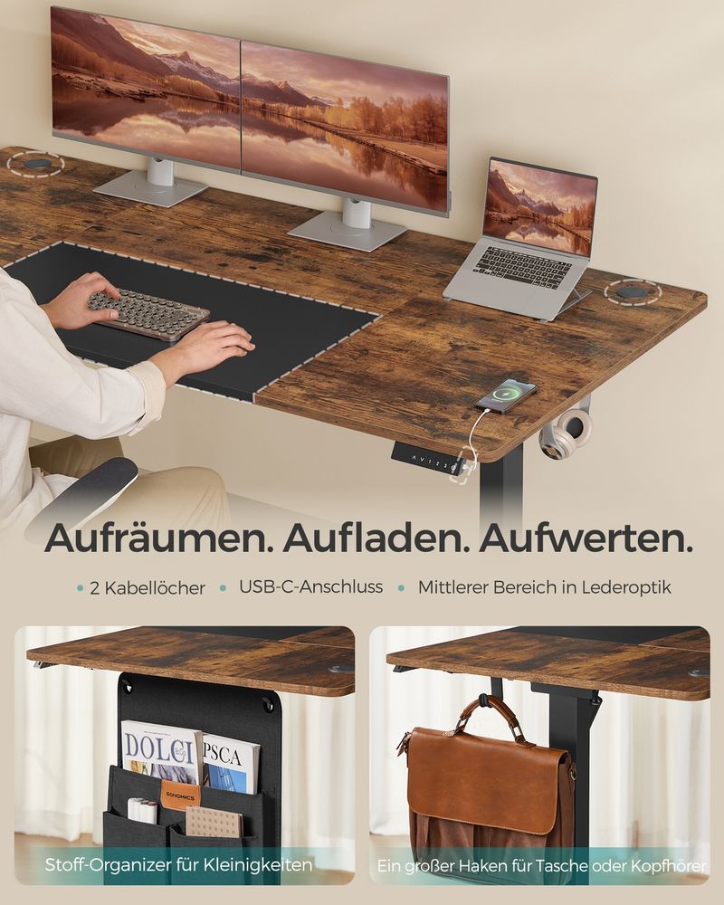 Μεγάλο Γραφείο Ρυθμιζόμενου Ύψους Ηλεκτρικό 180x80 εκ Θύρα USB-A LSD-028KD01