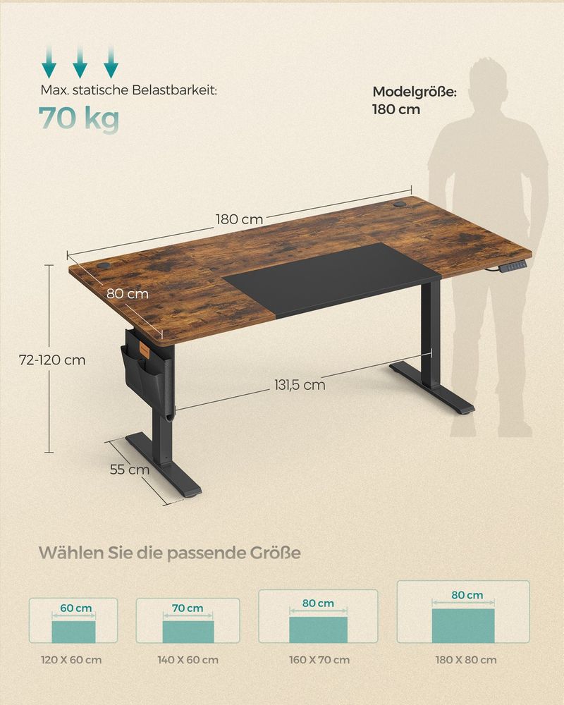 Μεγάλο Γραφείο Ρυθμιζόμενου Ύψους Ηλεκτρικό 180x80 εκ Θύρα USB-A LSD-028KD01