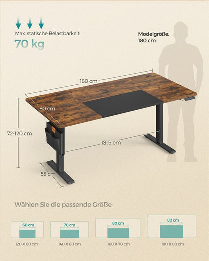 Μεγάλο Γραφείο Ρυθμιζόμενου Ύψους Ηλεκτρικό 180x80 εκ Θύρα USB-A LSD-028KD01