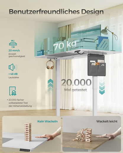 Μεγάλο Γραφείο Ρυθμιζόμενου Ύψους Ηλεκτρικό Λευκό 180x80 εκ Θύρα USB-A LSD-028WZ03