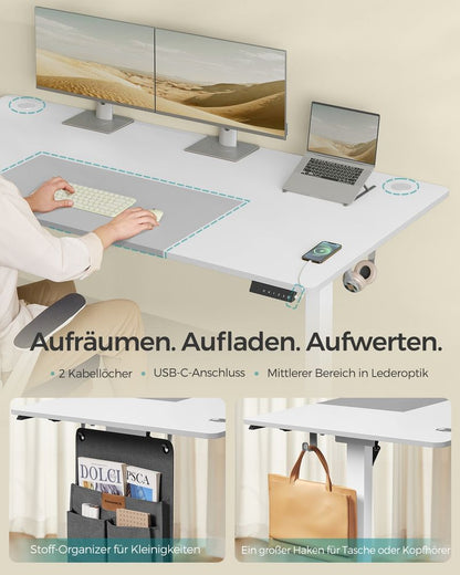 Μεγάλο Γραφείο Ρυθμιζόμενου Ύψους Ηλεκτρικό Λευκό 180x80 εκ Θύρα USB-A LSD-028WZ03