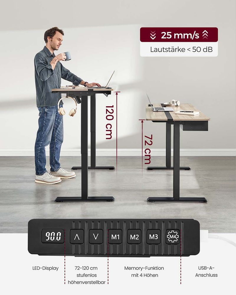 Γραφείο Ρυθμιζόμενου Ύψους και Τροχήλατο Ηλεκτρικό 60x140 εκ με Πρίζα και Συρτάρι  B34-LSD114H01