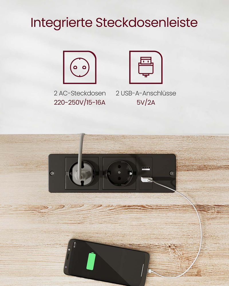 Γραφείο Ρυθμιζόμενου Ύψους και Τροχήλατο Ηλεκτρικό 60x140 εκ με Πρίζα και Συρτάρι  B34-LSD114H01