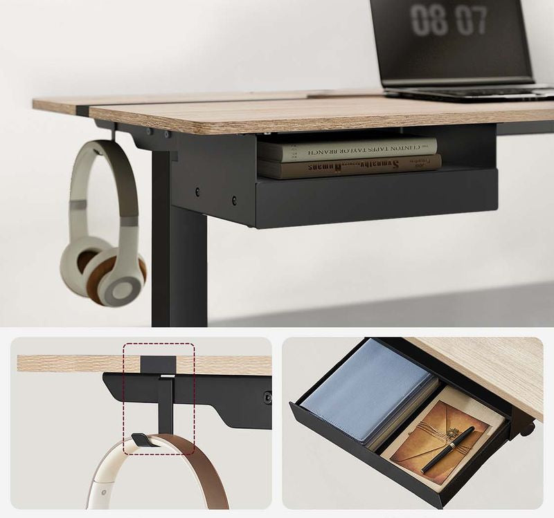 Γραφείο Ρυθμιζόμενου Ύψους και Τροχήλατο Ηλεκτρικό 60x140 εκ με Πρίζα και Συρτάρι  B34-LSD114H01