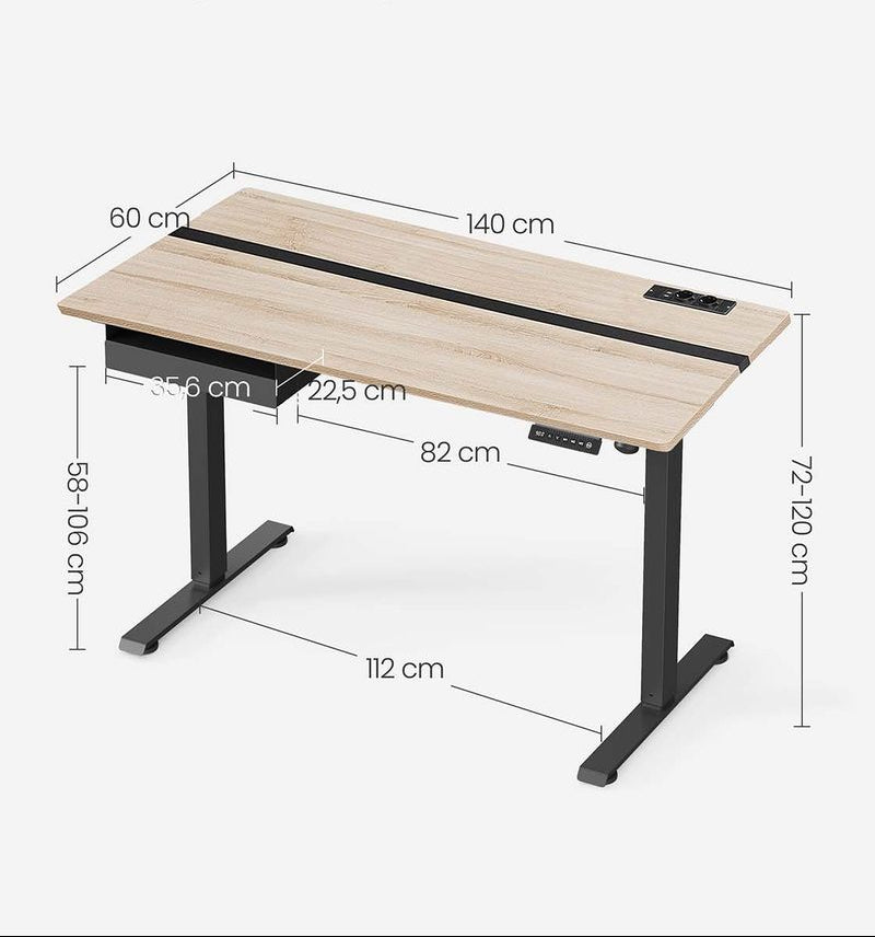 Γραφείο Ρυθμιζόμενου Ύψους και Τροχήλατο Ηλεκτρικό 60x140 εκ με Πρίζα και Συρτάρι  B34-LSD114H01