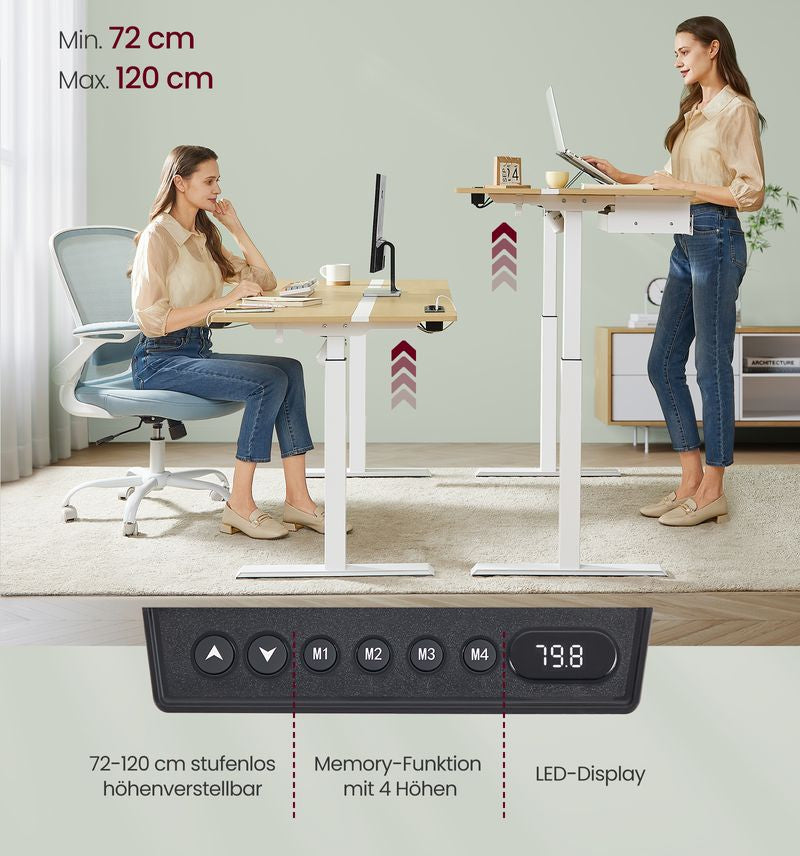 Ηλεκτρικό Γραφείο Ρυθμιζόμενου Ύψους Δρυς με Συρτάρι Πρίζες και USB Θύρες 70 x 160 εκ LS-D116N01