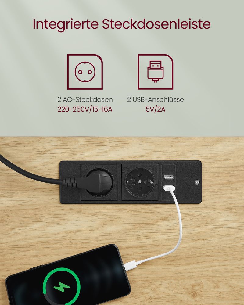 Ηλεκτρικό Γραφείο Ρυθμιζόμενου Ύψους Δρυς με Συρτάρι Πρίζες και USB Θύρες 70 x 160 εκ LS-D116N01