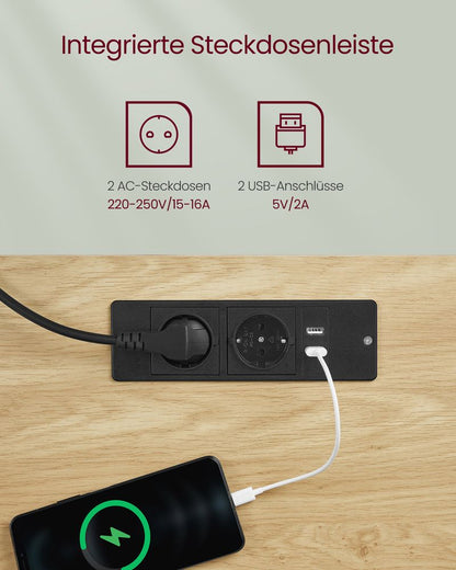 Ηλεκτρικό Γραφείο Ρυθμιζόμενου Ύψους Δρυς με Συρτάρι Πρίζες και USB Θύρες 70 x 160 εκ LS-D116N01