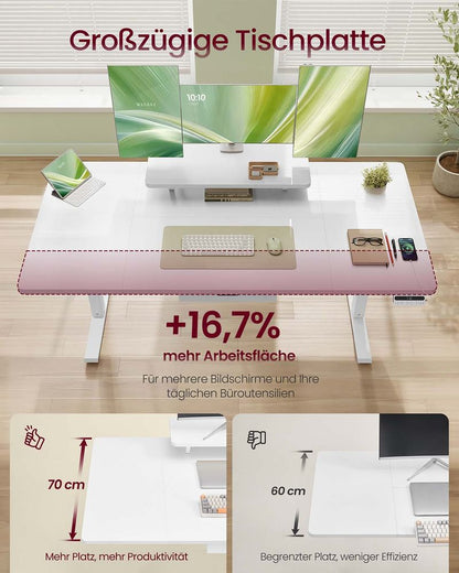 Γραφείο Ρυθμιζόμενου Ύψους Ηλεκτρικό με Βάση Οθόνης και Συρτάρι 140 x 70 εκ Λευκό και Καφέ LS-D154WB01