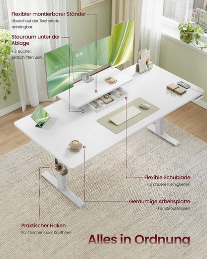 Γραφείο Ρυθμιζόμενου Ύψους Ηλεκτρικό με Βάση Οθόνης και Συρτάρι 140 x 70 εκ Λευκό και Καφέ LS-D154WB01