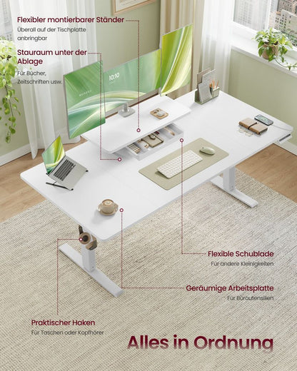 Γραφείο Ρυθμιζόμενου Ύψους Ηλεκτρικό με Βάση Οθόνης και Συρτάρι 160 x 80 εκ Λευκό και Καφέ LS-D156WB01