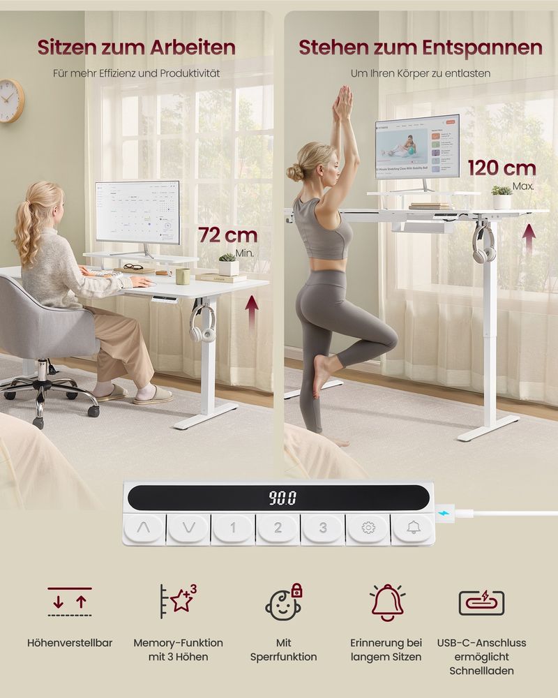 Γραφείο Ρυθμιζόμενου Ύψους Ηλεκτρικό με Βάση Οθόνης και Συρτάρι 160 x 80 εκ Λευκό και Καφέ LS-D156WB01