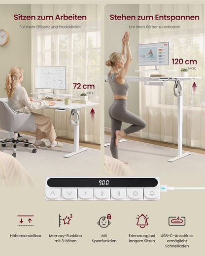 Γραφείο Ρυθμιζόμενου Ύψους Ηλεκτρικό με Βάση Οθόνης και Συρτάρι 160 x 80 εκ Λευκό και Καφέ LS-D156WB01