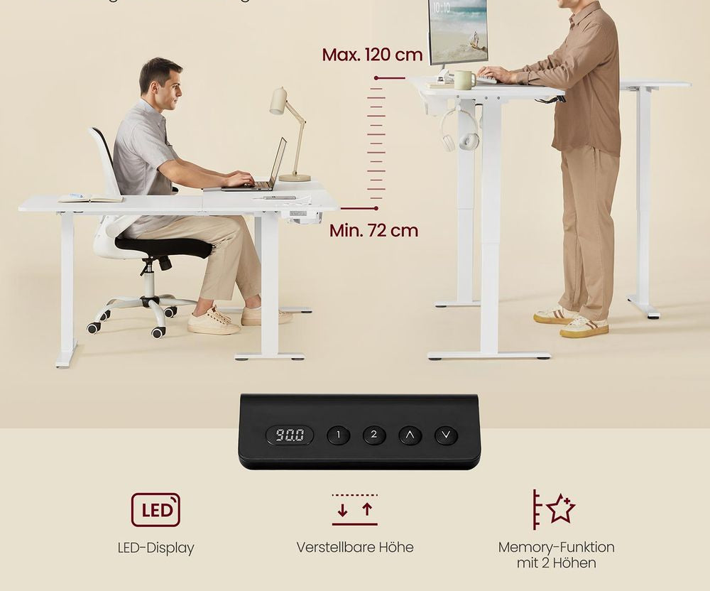 Γωνιακό Ηλεκτρικό Γραφείο Ρυθμιζόμενου Ύψους 160x140x60 Λευκό με Πρίζες USB Θύρες και Ρόδες LS-D264W01