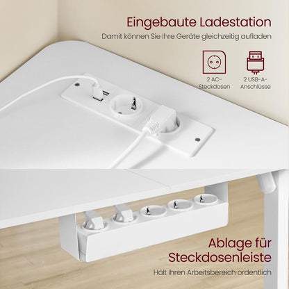 Γωνιακό Ηλεκτρικό Γραφείο Ρυθμιζόμενου Ύψους 160x140x60 Λευκό με Πρίζες USB Θύρες και Ρόδες LS-D264W01