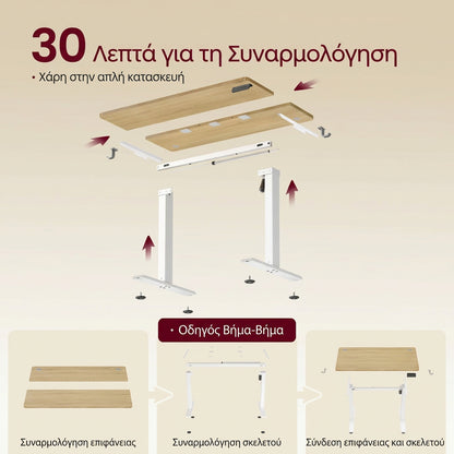Γραφείο Ρυθμιζόμενου Ύψους Ηλεκτρικό 100×60 εκ  Αθόρυβο Μηχανισμό και Ρύθμιση Ύψους 72–120 εκ Καφέ Λευκό   LS-D310YA03