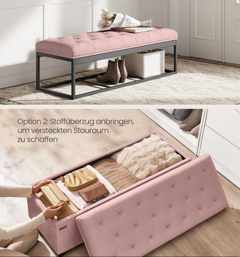 Σκαμπό με αποθηκευτικό Χώρο Παγκάκι Εισόδου Μπαούλο Υποπόδιο Ροζ Γκρι LS-F089R01