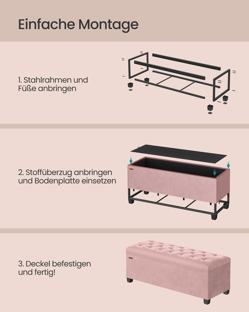 Σκαμπό με αποθηκευτικό Χώρο Παγκάκι Εισόδου Μπαούλο Υποπόδιο Ροζ Γκρι LS-F089R01