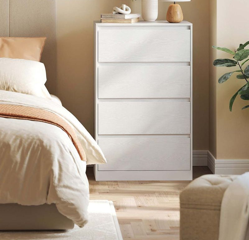 Συρταριέρα Λευκή Κομότα με 4 Συρτάρια 40 x 60 x 97,4 εκ για Υπνοδωμάτιο Γραφείο LT-S614WE02