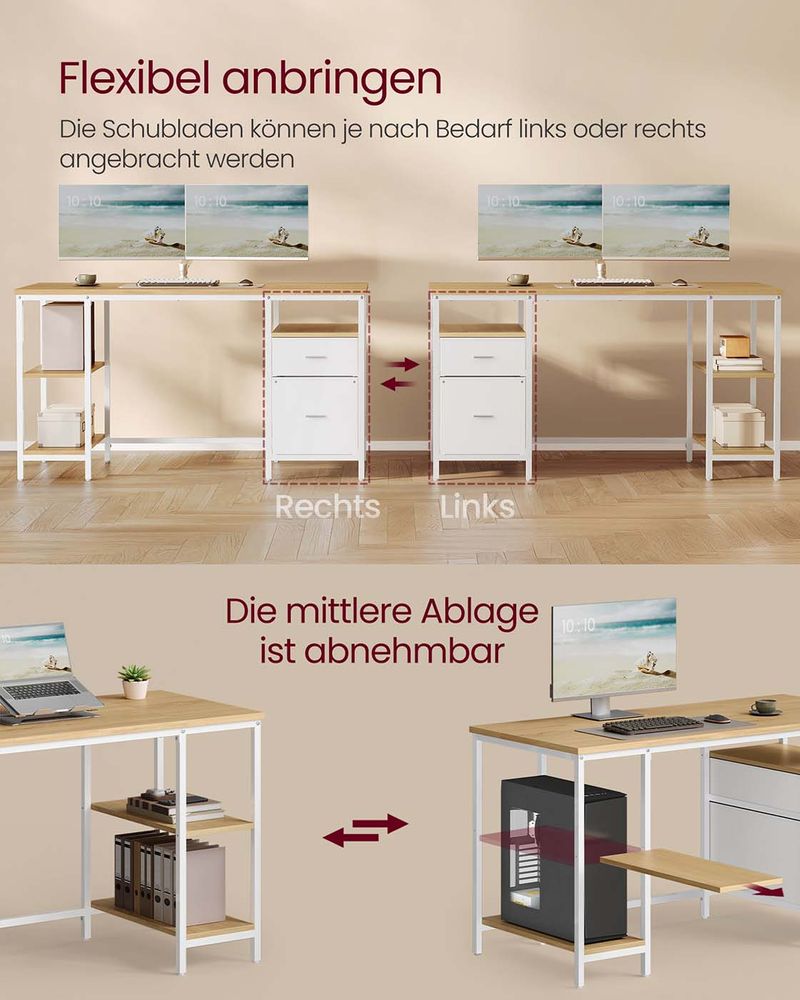 Γραφείο Υπολογιστή Τραπέζι Γραφείου 140x60 εκ με ράφια και Συρτάρια Δρύς-Λευκό LW-D104Y01