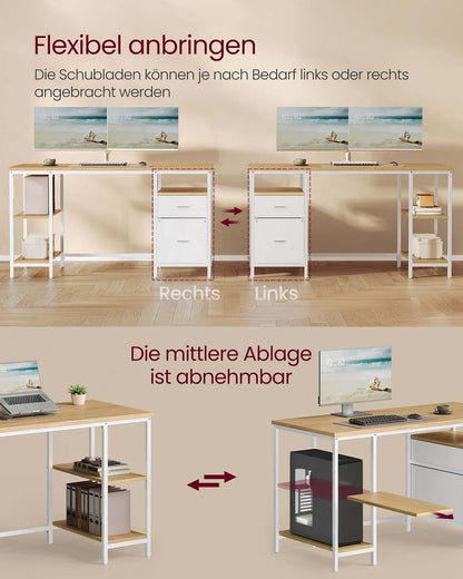 Γραφείο Υπολογιστή Τραπέζι Γραφείου 140x60 εκ με ράφια και Συρτάρια Δρύς-Λευκό LW-D104Y01