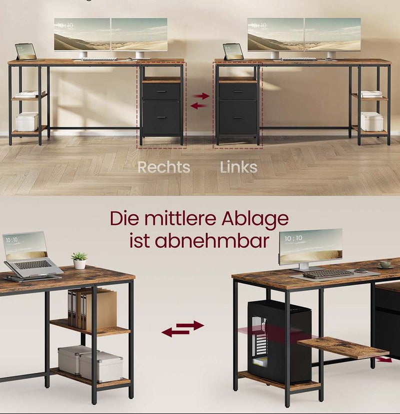 Γραφείο Υπολογιστή Τραπέζι Γραφείου 160x60 εκ με ράφια και Συρτάρια Καφέ LW-D105K01