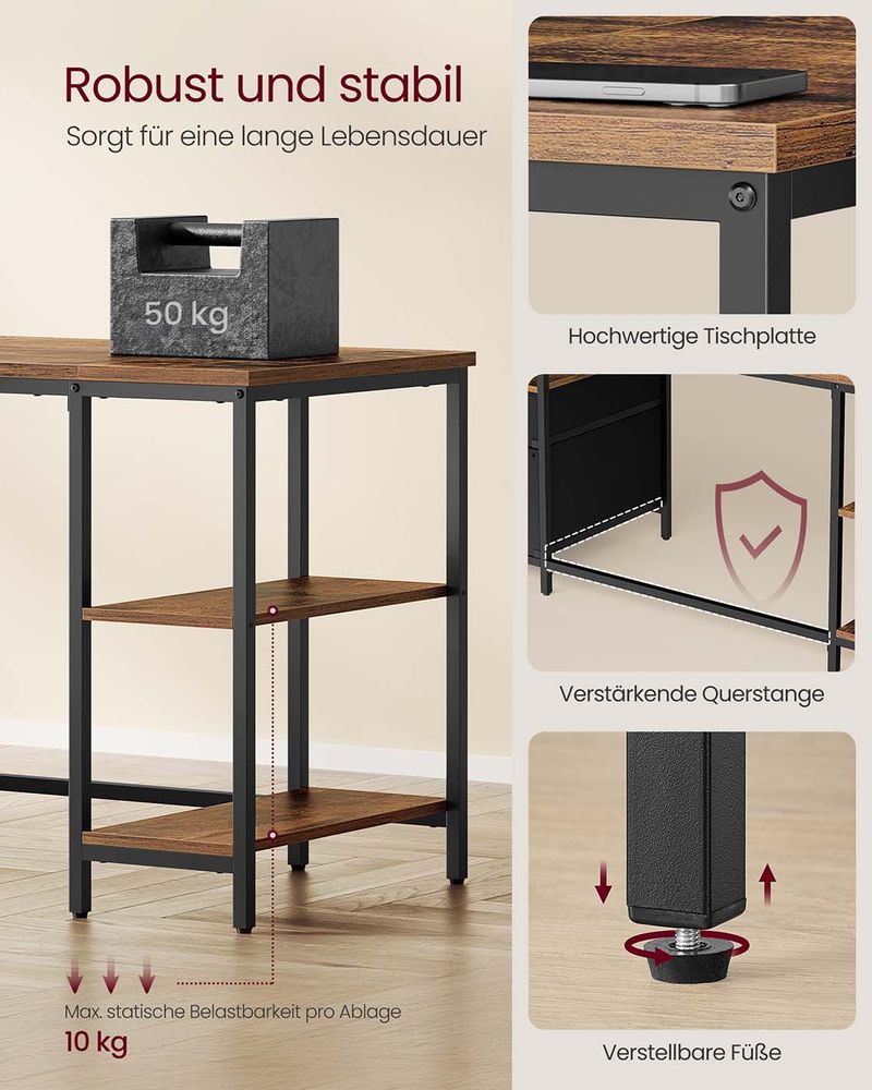 Γραφείο Υπολογιστή Τραπέζι Γραφείου 160x60 εκ με ράφια και Συρτάρια Καφέ LW-D105K01