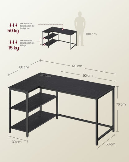 Γωνιακό Γραφείο Εξοικονόμησης Χώρου με Πολύπριζο 120x80 εκ Δυο όψεων Γραφείο Υπολογιστή LW-D132BE01