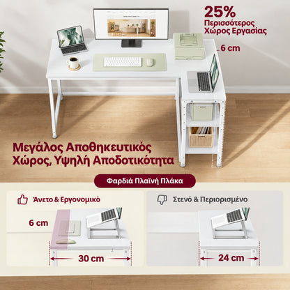 Γωνιακό Γραφείο L Εξοικονόμησης Χώρου με Ρυθμιζόμενα Ράφια 120×80 x76 εκ. Λευκό LW-D136WF01
