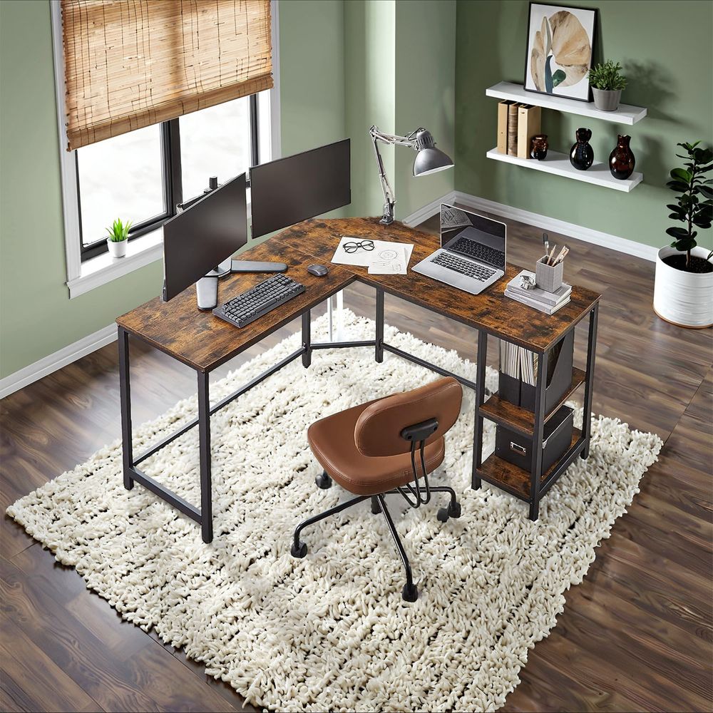 Computer Desk Large Corner Desk Shelves Gaming Desk Table Vintage Brow ...