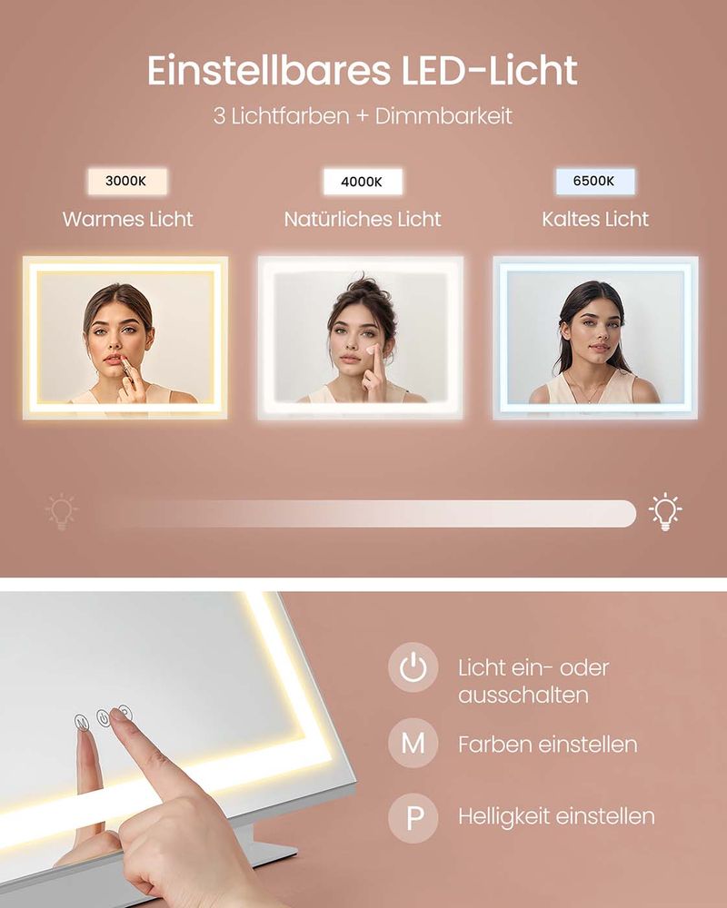 Καθρέφτης Μακιγιάζ LED με 3 Φωτισμούς, 360° & Μεγεθυντικό 10x Μπουντουάρ LW-M002W02