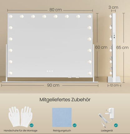 Μεγάλος Καθρέφτης Μακιγιάζ Φορητός για Τραπέζι Μπουντουάρ 80x60 εκ Περιστρεφόμενος με LED Ρυθμιζόμενο Φωτισμό και Θύρες Φόρτισης LW-M003WC02