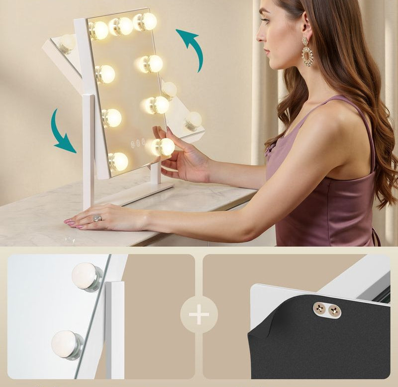Καθρέφτης Μακιγιάζ Φορητός για Τραπέζι Μπουντουάρ 25x30 εκ Περιστρεφόμενος με LED Ρυθμιζόμενο Φωτισμό LW-M005WC02